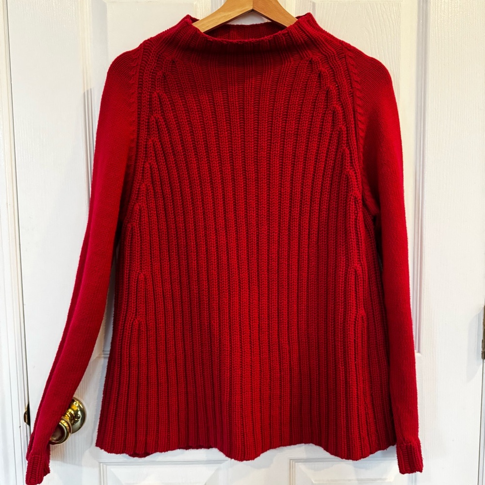 Valerie Stevens Red Ribbed Mock Neck Cotton Blend Sweater Classic Size Medium